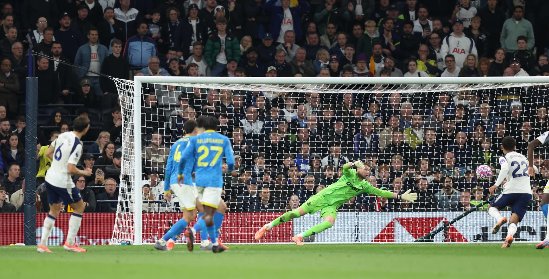 Joao Palhinha of Tottenham Hotspur scores to make the score 1-1 during the Premier League match