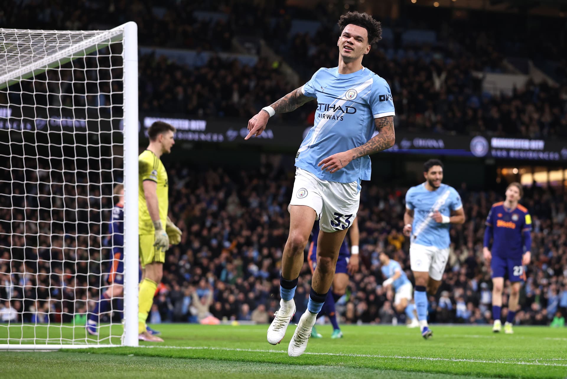 Nico O'Reilly of Manchester City celebrates after scoring his team's second goal