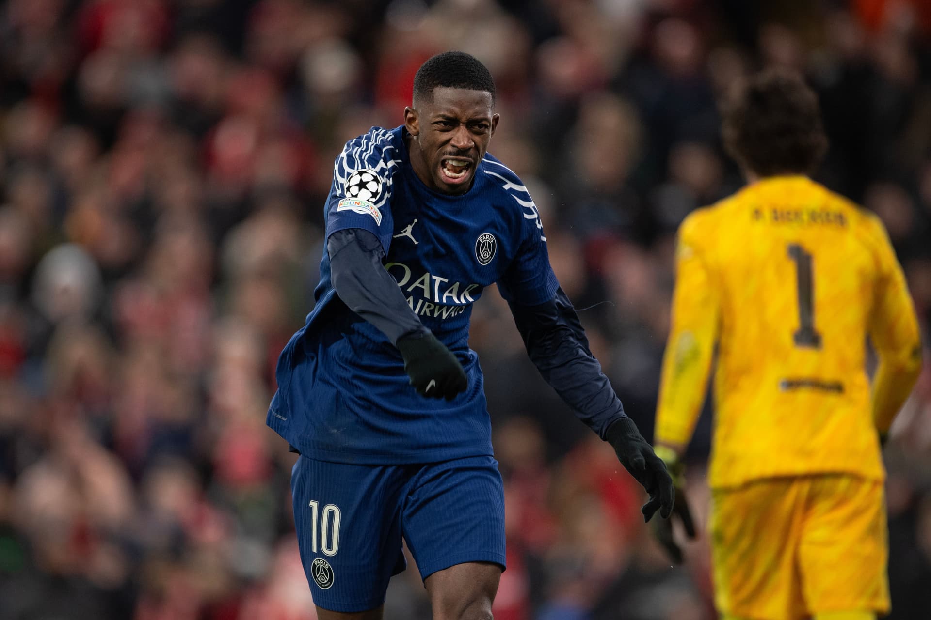 Ousmane Dembele of Paris Saint-Germain celebrates after scoring his penalty